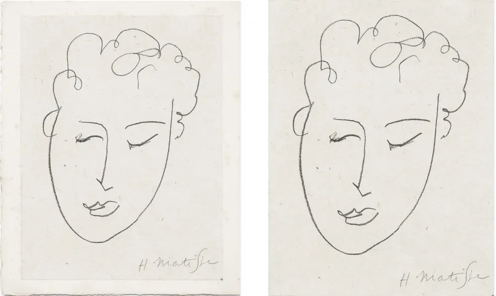 石版画 Matisse - VISAGE DE FEMME. Pour Jules Romains : Pierres Levées, poèmes. Paris 1948
