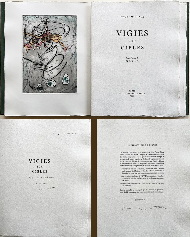 插图书 Matta - Henri Michaux : VIGIES SUR CIBLES. 9 gravures. Avec une dédicace autographe de Michaux.