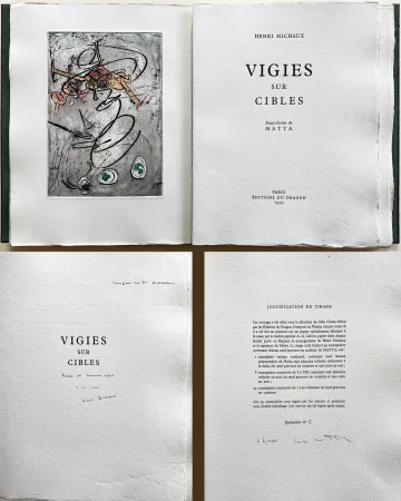 插图书 Matta - Henri Michaux : VIGIES SUR CIBLES. 9 gravures. Avec une dédicace autographe de Michaux.