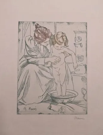 版画 Maurin - La toilette de l'enfant