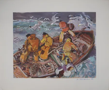 照相凹版 Méheut - Bretagne : La relève des casiers dans la tempête