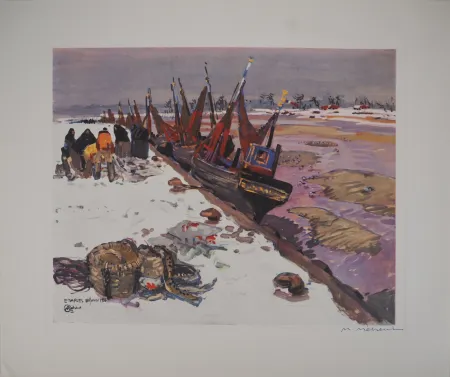 照相凹版 Méheut - Bretagne : Le Port d'Etaples sous la Neige