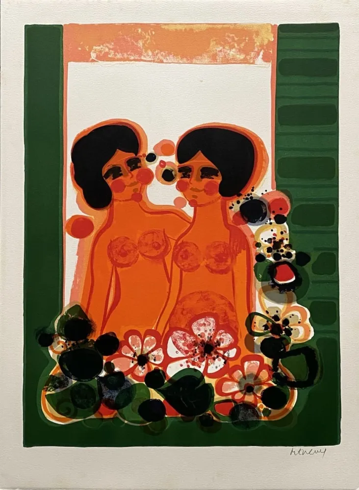 石版画 Menguy - Au balcon