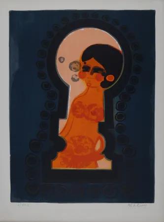石版画 Menguy - La serrure, Les Angéliques, 1975