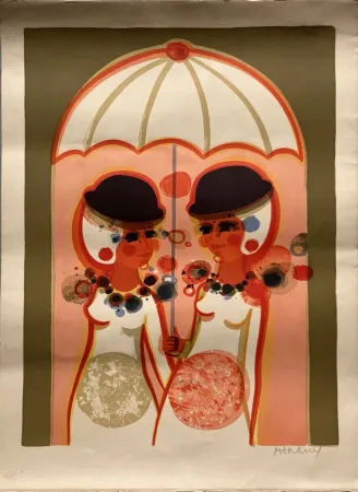 石版画 Menguy - Le parapluie