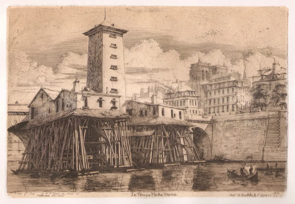 版画 Meryon - La pompe Notre-Dame