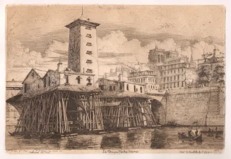 版画 Meryon - La pompe Notre-Dame