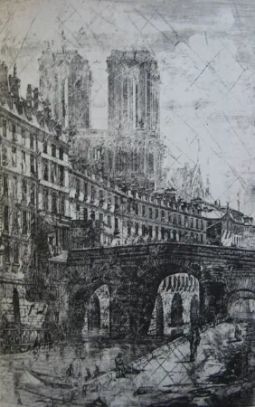 版画 Meryon - Le Petit Pont, Paris