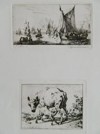 版画 Meryon - Pêcheurs de la mer du sud (after Zeeman) [with] La brebis et les deux agneaux (after Van de Velde)