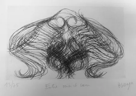 版画 Messagier - Entre ouïes et coeur