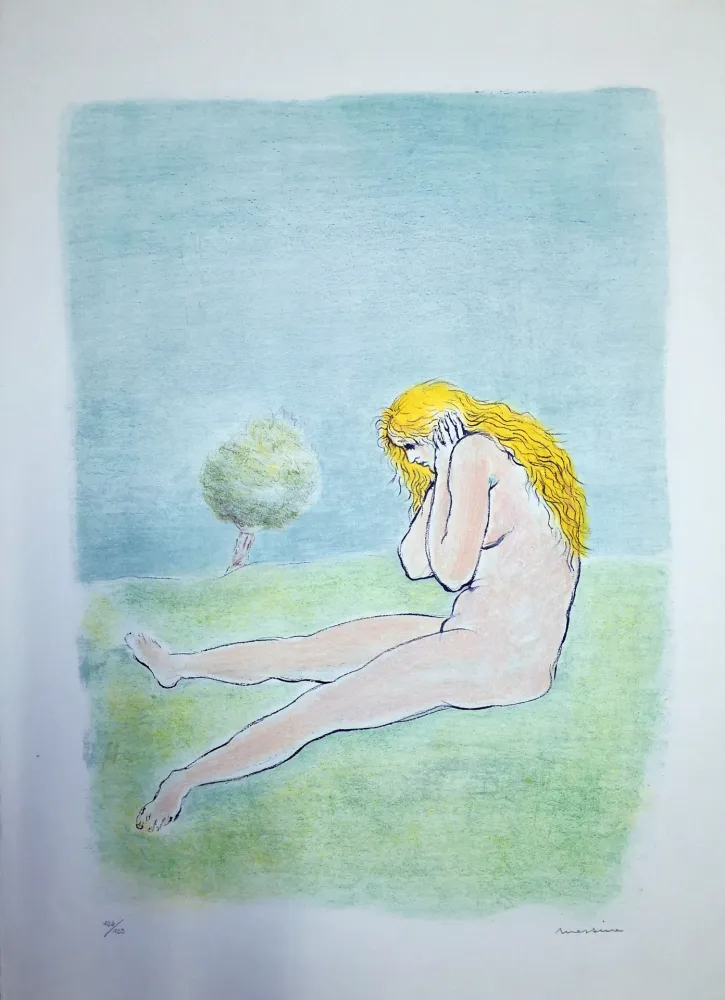 石版画 Messina - Donna seduta