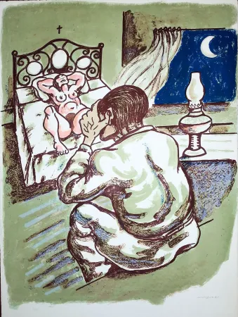 石版画 Migneco - La notte