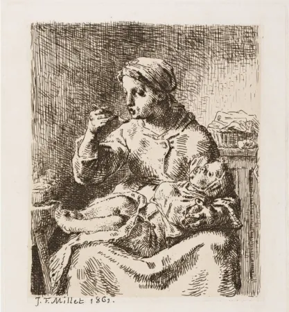 版画 Millet - La bouillie