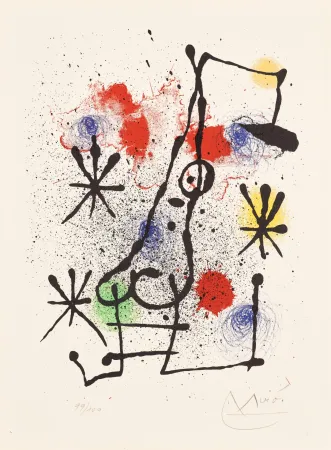 石版画 Miró - Au portail couvert de neige (At the Snow-Covered Gate)
