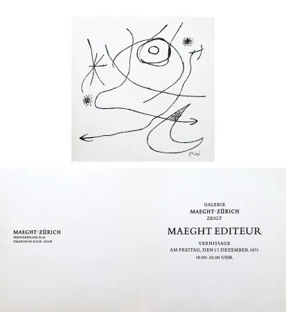 无技术 Miró - Carton d'invitation pour une exposition Miró à la Galerie Maeght-Zürich. 1971.