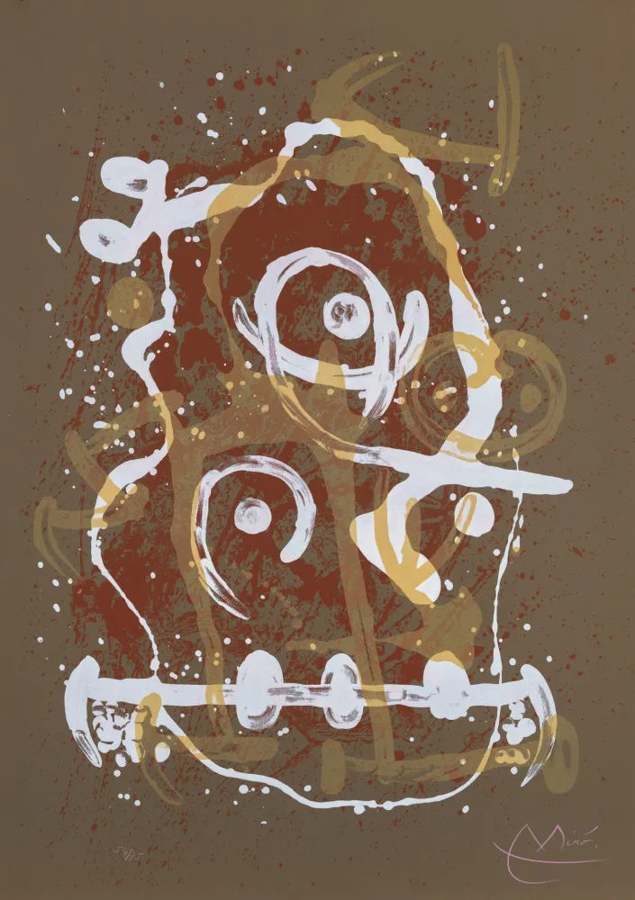 石版画 Miró - Chevauchée brun