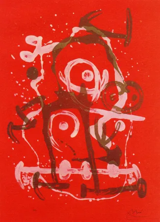 石版画 Miró - Chevauchée rouge brun