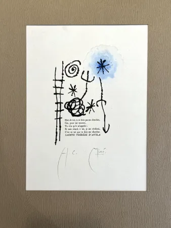 照相凹版 Miró - Dessin Aquarellé et signé pour Sainte Thérèse d'Avila (1960)