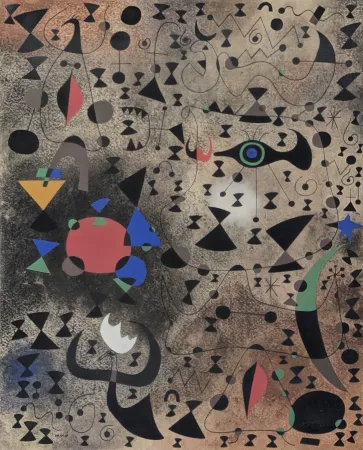 镂版印刷 Miró - Femmes au bord du lac à la surface irisée par le passage d'un cygne (Constellations) 