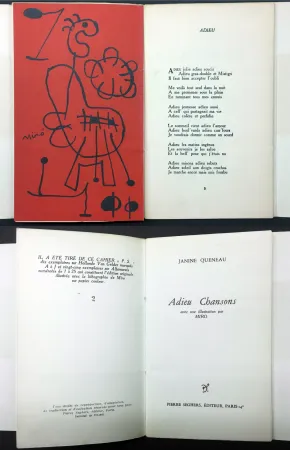 插图书 Miró - Janine Queneau : ADIEU CHANSONS. Avec une illustration par Miro (1951).