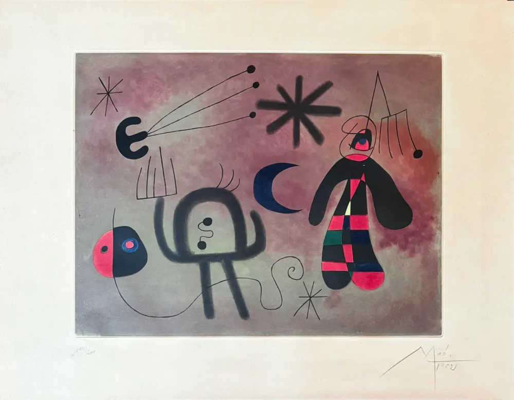 版画 Miró - Joan Miró (1893–1983) - L'Oiseau Fusée - Coloured etching - 1952