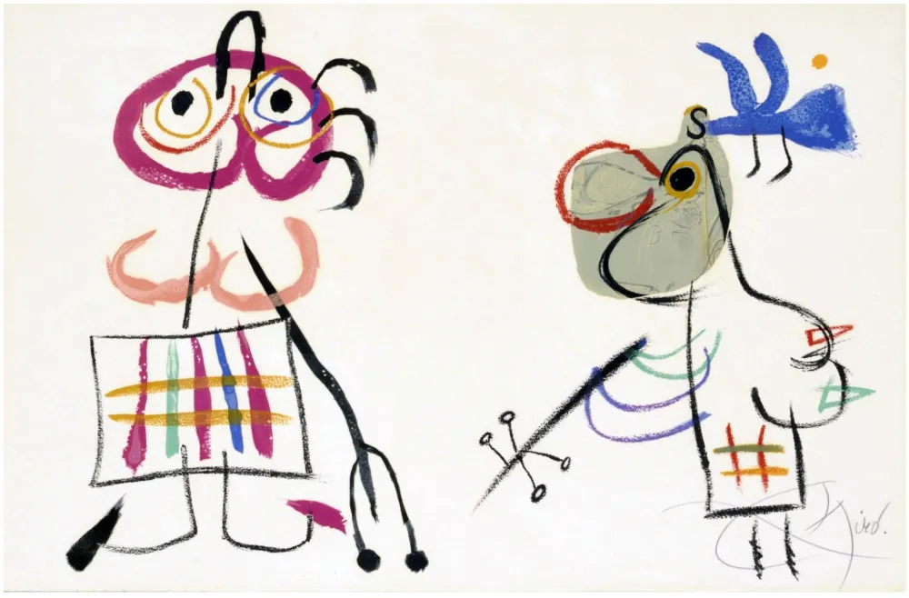 石版画 Miró - L'ENFANCE D'UBU. Lithographie en couleurs signée (1975).