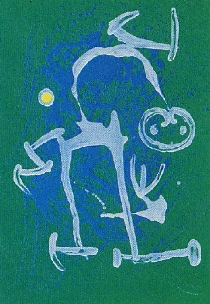 石版画 Miró - L'Illettré bleu & blanc