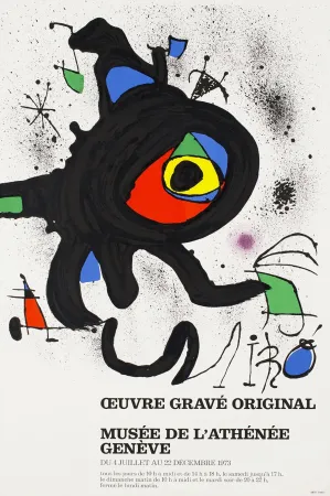 海报 Miró - ŒUVRE GRAVÉ ORIGINAL. MUSÉE DE L'ATHÉNÉE, GENÈVE 1973. Affiche originale.