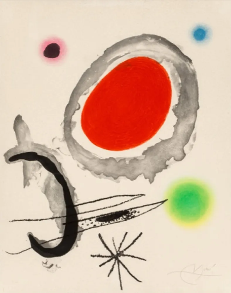 版画 Miró - Oiseau Entre Deux Astres