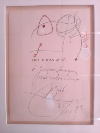 无技术 Miró - Original drawing dedicated to Jacques Lassaigne (with COA)