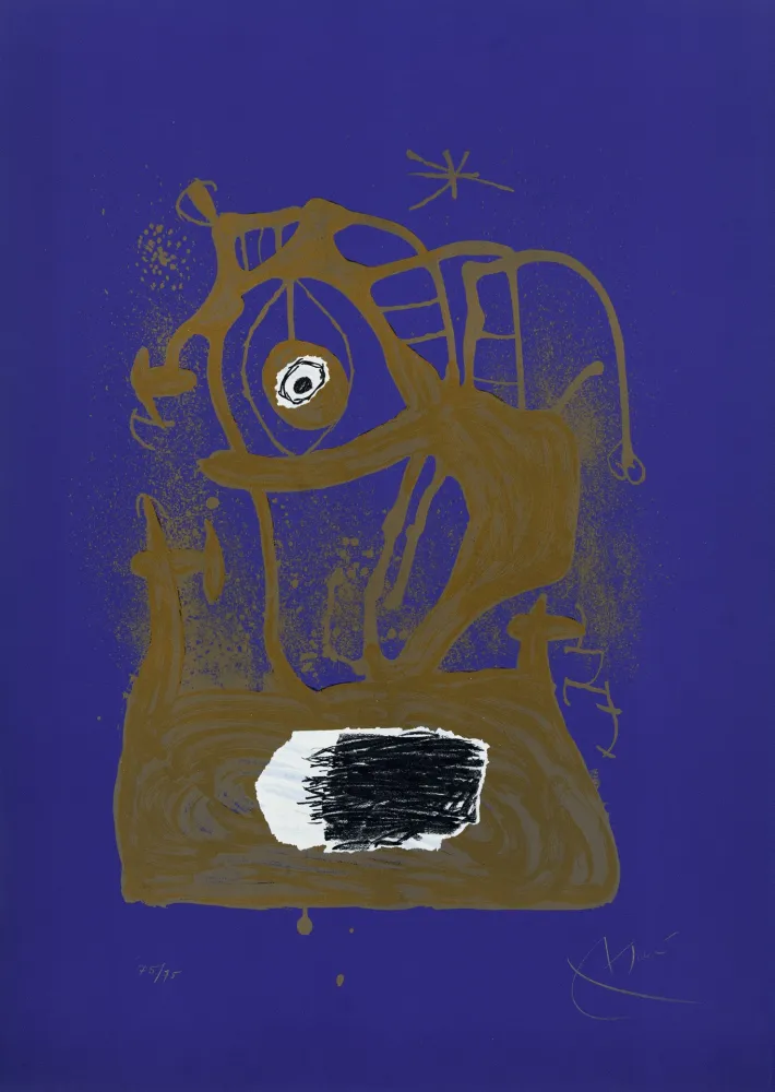 石版画 Miró - Tempête indigo (La) 