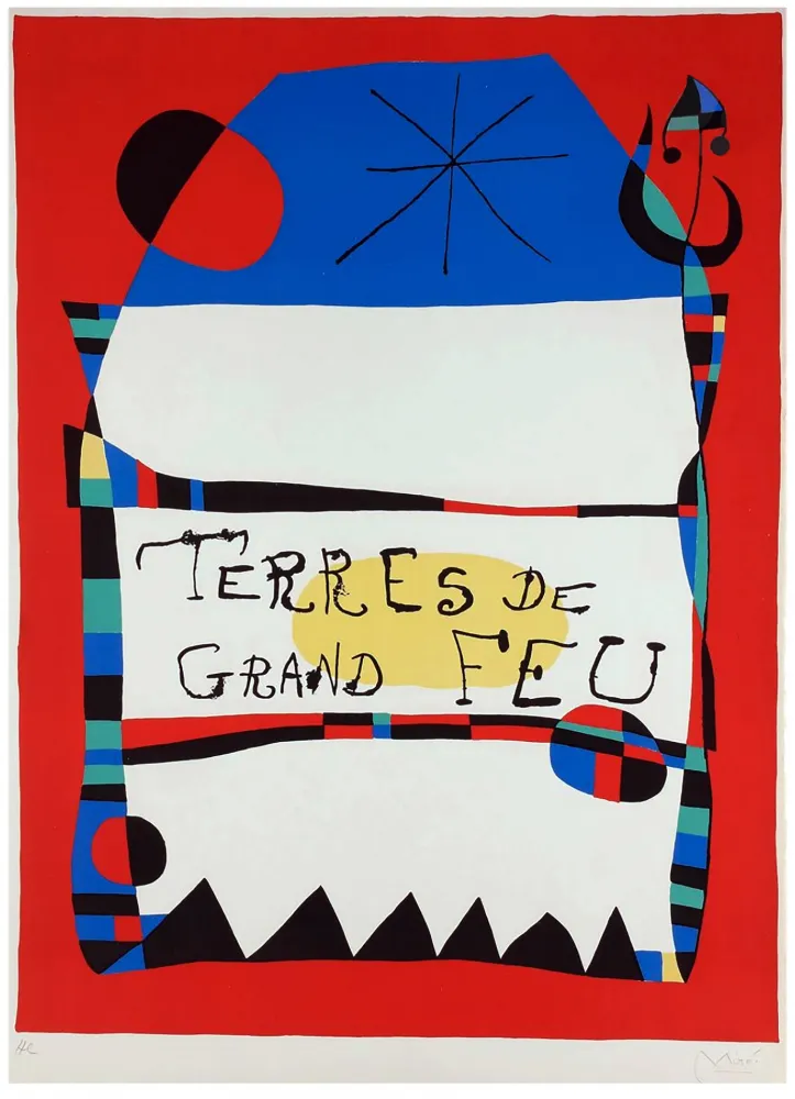 石版画 Miró - TERRES DE GRAND FEU. MIRO ARTIGAS. Exposition 1956. Signée par l'artiste.
