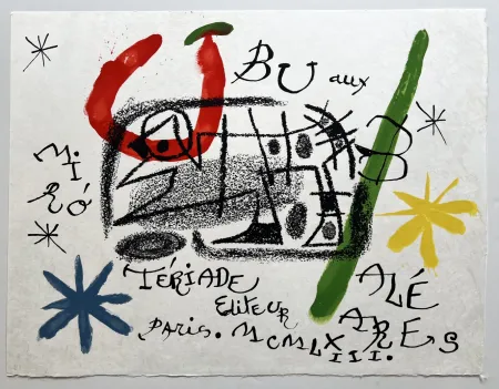 石版画 Miró - UBU AUX BALÉARES. Titre. Lithographie originale sur Japon nacré (1971)
