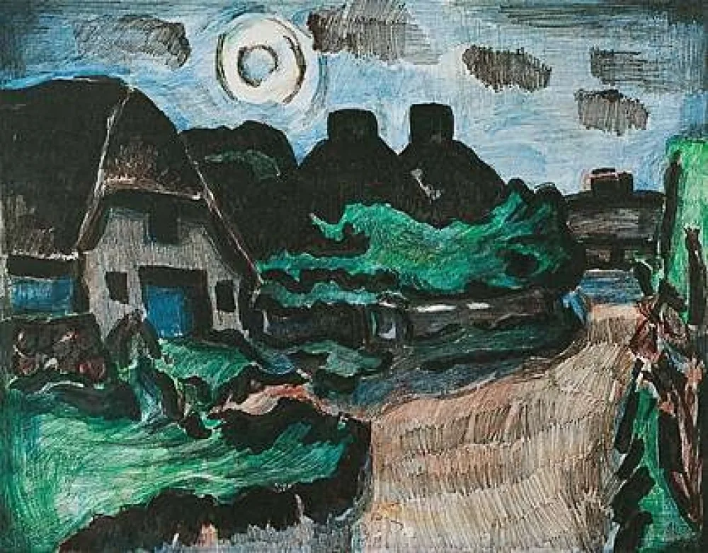 石版画 Mollenhauer - Nächtliche Straße in Keitum