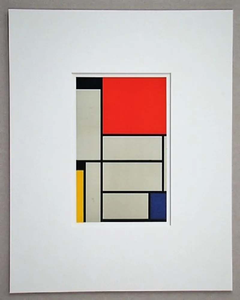 石版画 Mondrian - Compositie met rood, geel, blauw, zwart en grijs