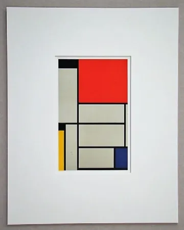 石版画 Mondrian - Compositie met rood, geel, blauw, zwart en grijs