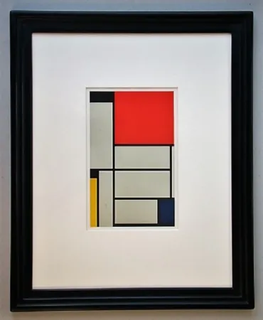 石版画 Mondrian - Compositie met rood, geel, blauw, zwart en grijs