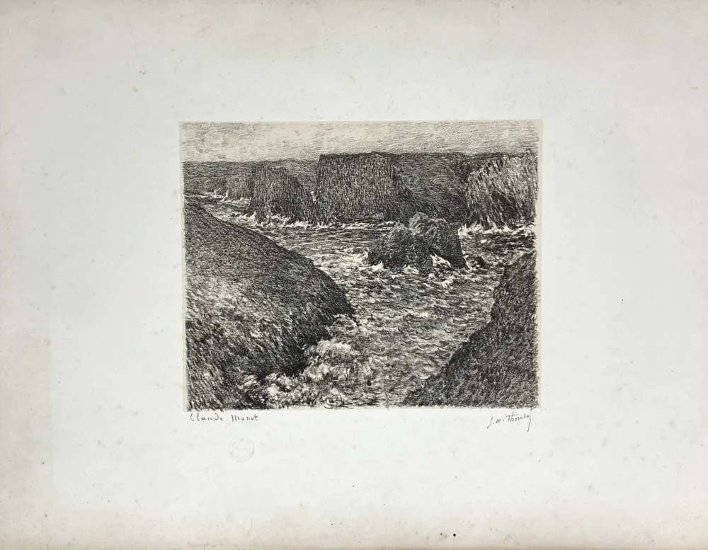 石版画 Monet - Côte rocheuse. Vers 1892. 