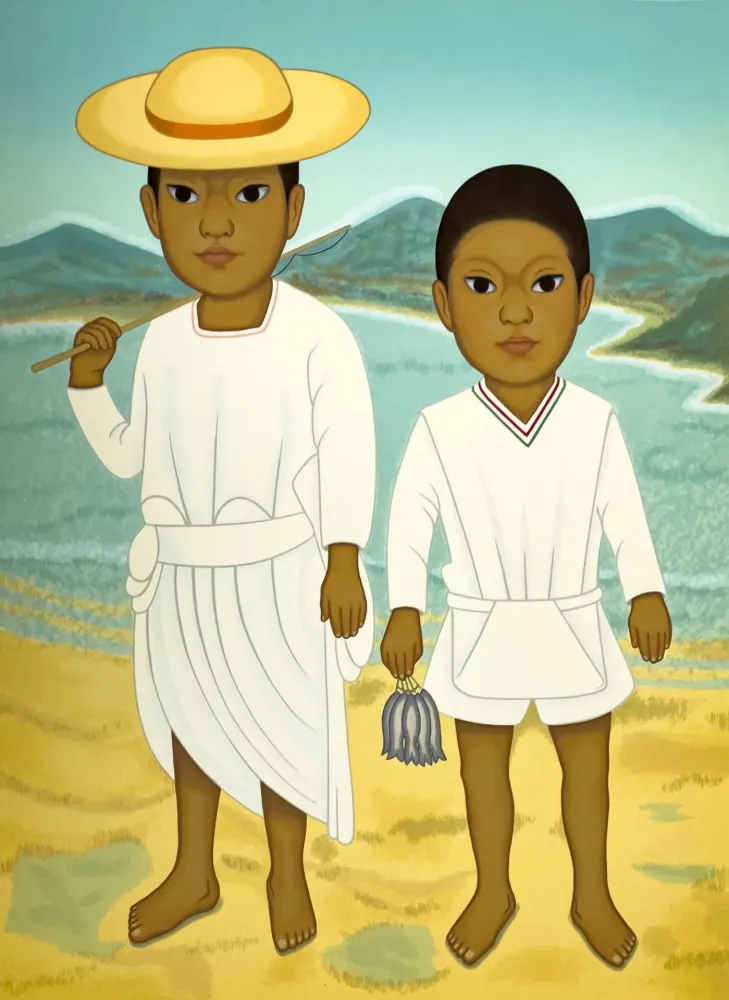 丝网印刷 Montoya - Pescadores, dos ninos con arte de pesca