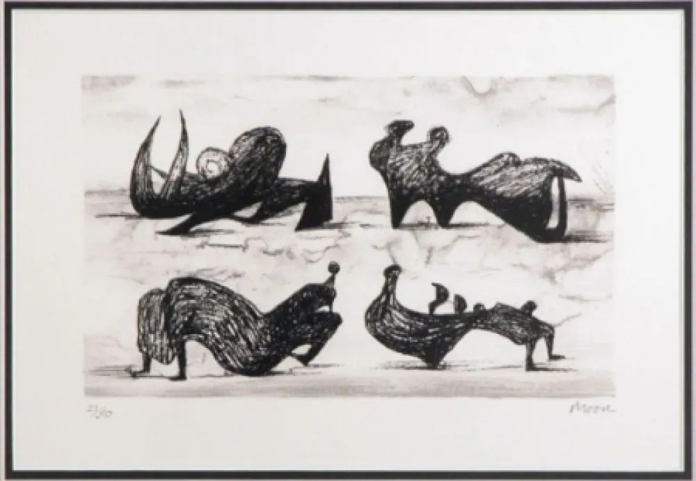 石版画 Moore - Four silhouette figures