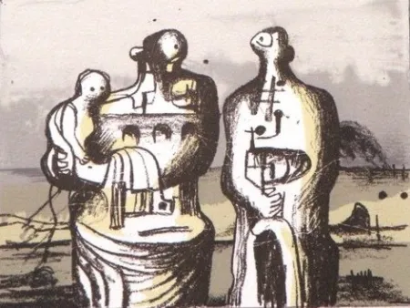 石版画 Moore - Group in industrial landscape C. 418