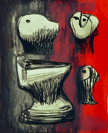 石版画 Moore - Heads ideas for sculpture