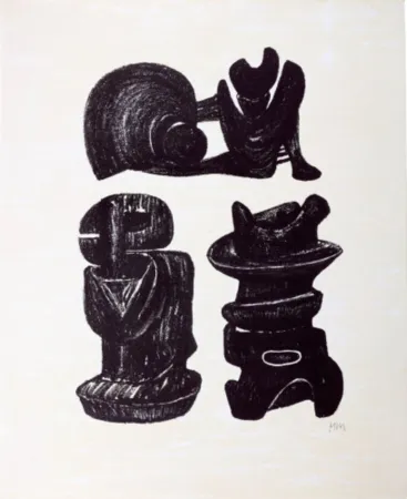 石版画 Moore - La Poesie: Three Sculptural Forms (C. 320)