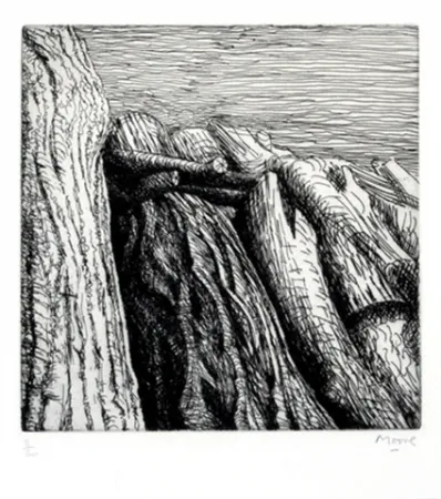版画 Moore - Log pile III