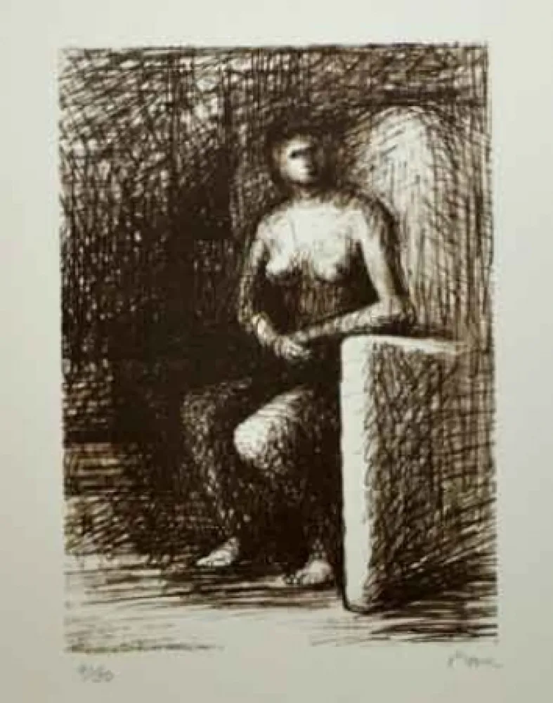 石版画 Moore - SEATED FIGURE III DARK ROOM