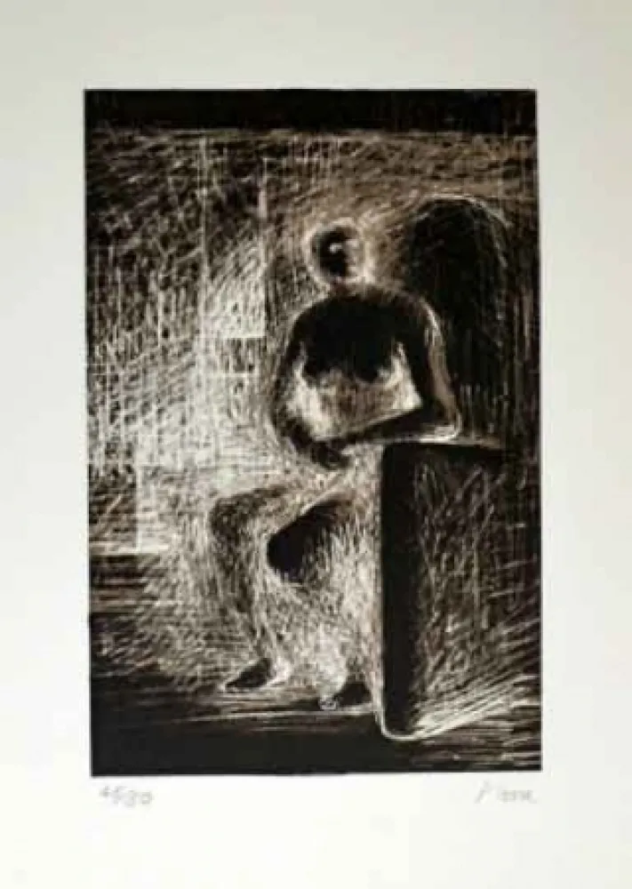 石版画 Moore - SEATED FIGURE IV REVERSE LIGHTING