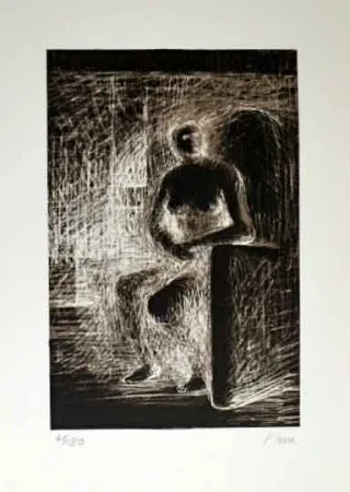 石版画 Moore - SEATED FIGURE IV REVERSE LIGHTING