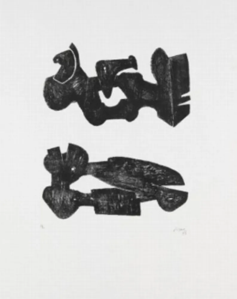 石版画 Moore - Two black forms