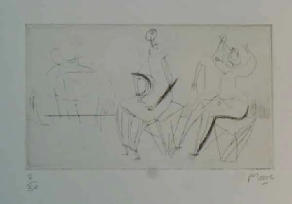 蚀刻版画 Moore - TWO SEATED FIGURES I