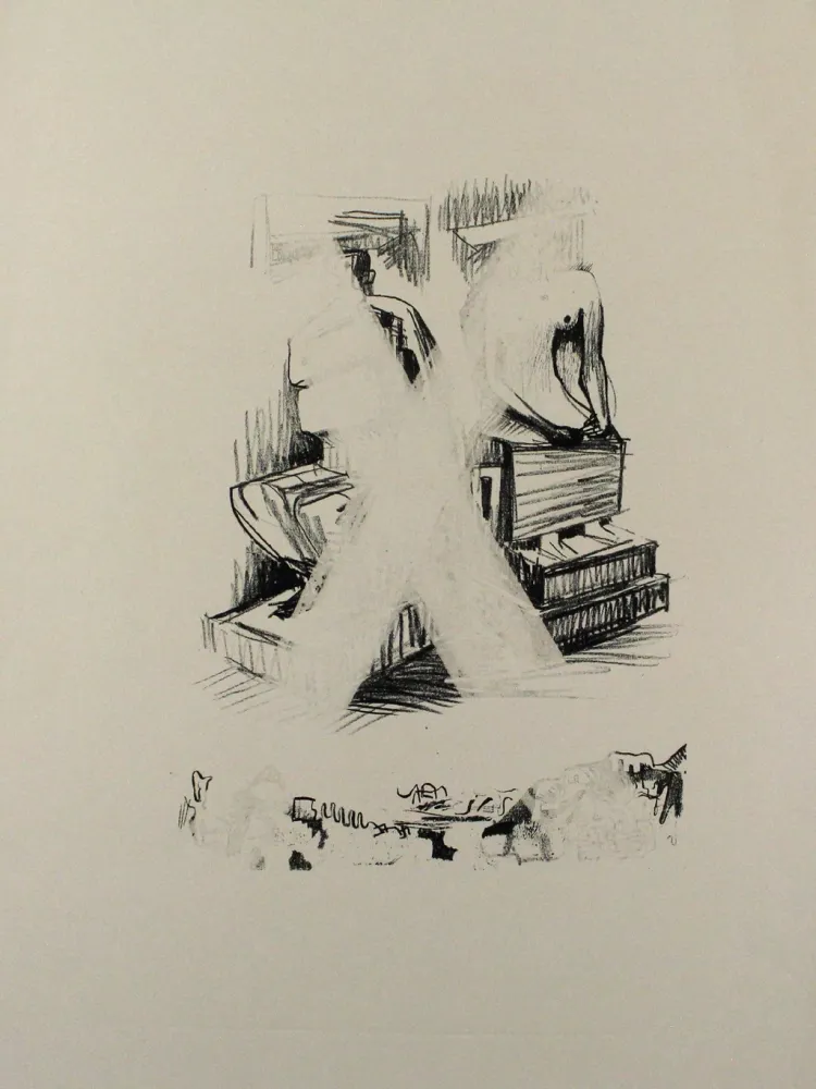 石版画 Moore - Two Seated Figures in Stone